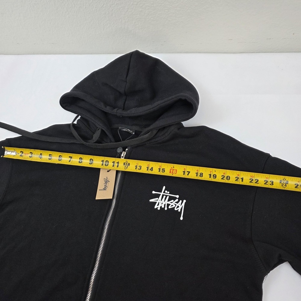 Stussy Hoodie Mens Large Black Full Zip Logo Back Graphic Fleece Sweatshirt - Picture 9 of 16